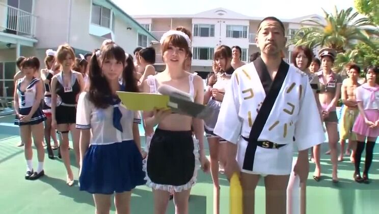 Godly Japanese whore is in love with a group sex in public place