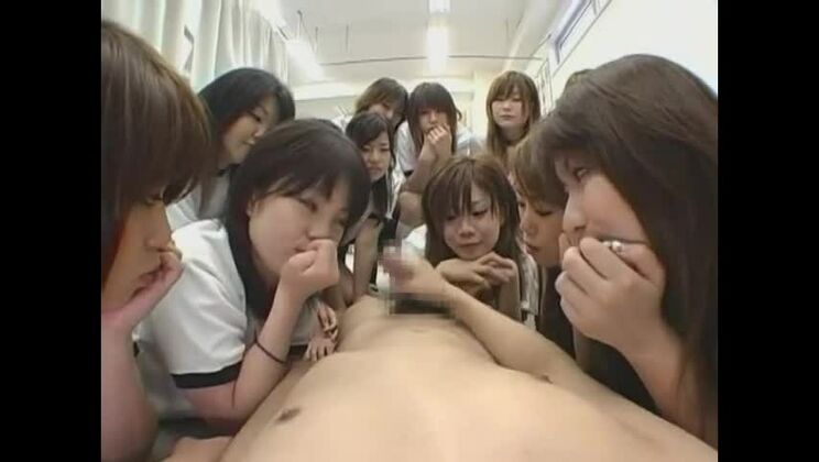 Adorable Japanese whore having fun at amazing group sex party in public place