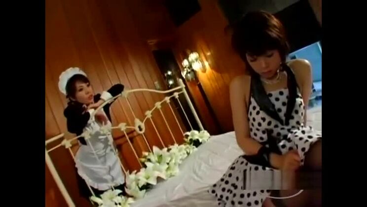 Asian Girl Caught On Masturbating By The Maid Getting Her Hairy Pussy Licked On The Bed