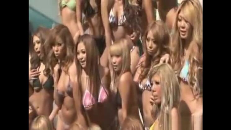 Tanned group of Japanese teens pose for a topless shoot