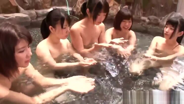 Outdoor bathing Japanese ladies enjoying cock